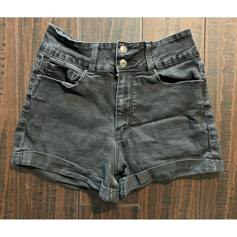 YMI Jean Shorts Womens 5 27 High Rise Black Cuffed Hem Booty Shortie Black